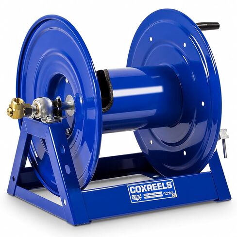 Coxreels 1125-5-100 Hand Crank Steel Hose Reel, 1125 Series – ¾" x 100’, 3,000 PSI - Heavy Duty All Welded Steel A Frame - Adjustable Tension Break – Made in the USA, Blue in Kuwait