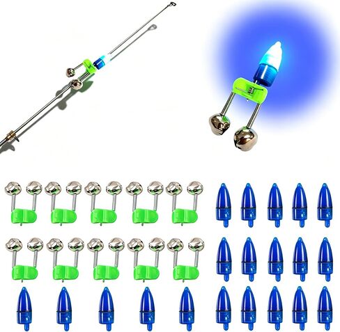 JZTang Fishing Bells with Lights 20 Pcs LED Night Fishing Lights 10 Pcs Fishing Rod Bait Alarm Bell in Kuwait
