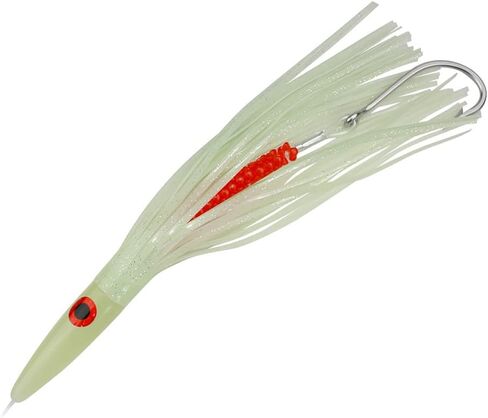 9 inches/12 inches Green Machine Style Squid Skirts Saltwater Trolling Lures Rigged with Circle Hooks,Big Game lures for Wahoo,Tuna,Marlin,Dolphin Green/Glow in Kuwait