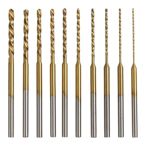 YUENTOEN 10Pcs Mini Twist Drill Bit Set - Micro Engraving Drill Bits, HSS 2.35mm Shank Titanium Coated 0.6mm to 2.2mm Tiny Drill Bit Hole Drilling Tool for DIY Resin, Jewelry, Amber, Beads and Beeswax in Kuwait