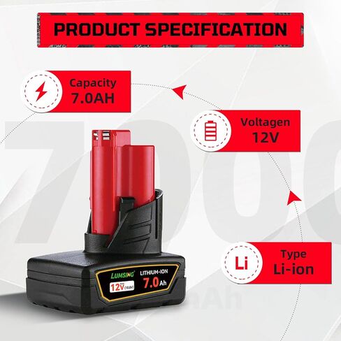 2Pack Replacement for Milwaukee M-12 Battery 7.0Ah, Compatible with Milwaukee 12V Battery, Cordless Tool Batteries 48-11-2420 48-11-2401 48-11-2402 48-11-2440 in Kuwait