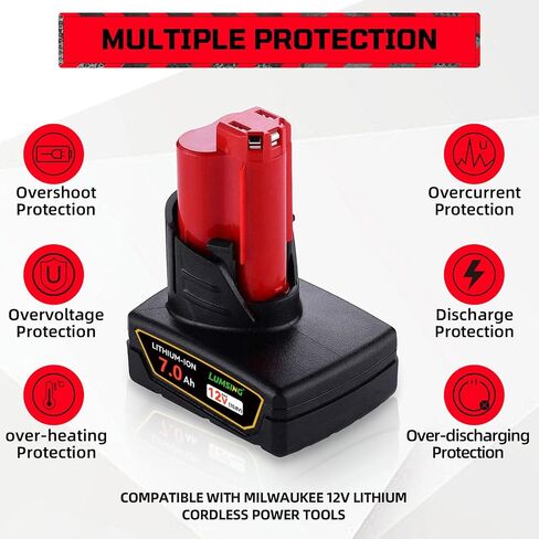 2Pack Replacement for Milwaukee M-12 Battery 7.0Ah, Compatible with Milwaukee 12V Battery, Cordless Tool Batteries 48-11-2420 48-11-2401 48-11-2402 48-11-2440 in Kuwait