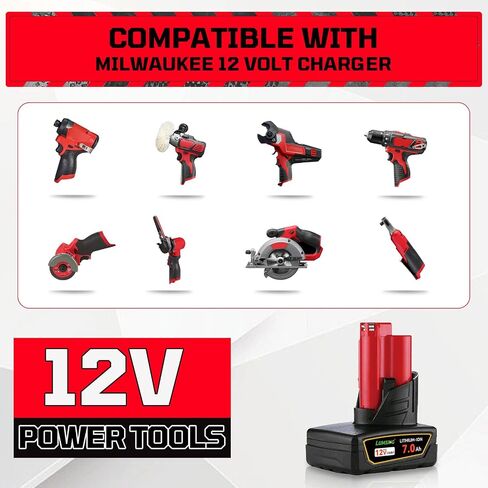 2Pack Replacement for Milwaukee M-12 Battery 7.0Ah, Compatible with Milwaukee 12V Battery, Cordless Tool Batteries 48-11-2420 48-11-2401 48-11-2402 48-11-2440 in Kuwait