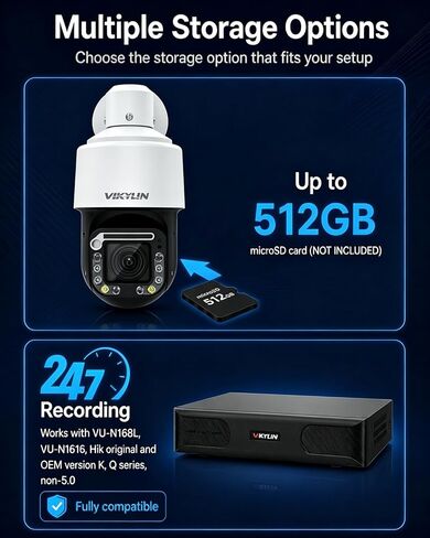 VIKYLIN 5MP Bullet PoE IP Camera,Security IP Camera Outdoor Indoor,Full Color F1.0 Super-Aperture,Smart Motion Detection, SD Card Slot(up to 256GB) 2.8mm Lens,IP67,Compatible for Hikvision in Kuwait