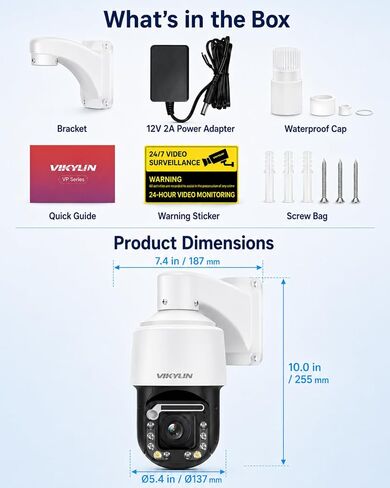 VIKYLIN 5MP Bullet PoE IP Camera,Security IP Camera Outdoor Indoor,Full Color F1.0 Super-Aperture,Smart Motion Detection, SD Card Slot(up to 256GB) 2.8mm Lens,IP67,Compatible for Hikvision in Kuwait