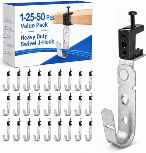 Blulu 25 Pcs Cable Support J Hook with Beam Clam Swivel Heavy Duty Metal Hangers for J Hook Hanging Cable Management Organizing Wire G60 Galvanized Steel (3/4 Inch) in Kuwait