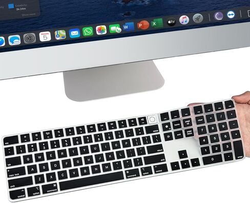 YongMai غطاء لوحة المفاتيح السيليكون لعام 2021 موديل جديد A2520 iMac Magic Keyboard مع معرف اللمس مع لوحة مفاتيح رقمية، غطاء لوحة مفاتيح Apple Magic مقاوم للغبار وقابل للغسل وأغطية لوحة مفاتيح Apple Magic (أسود) in Kuwait