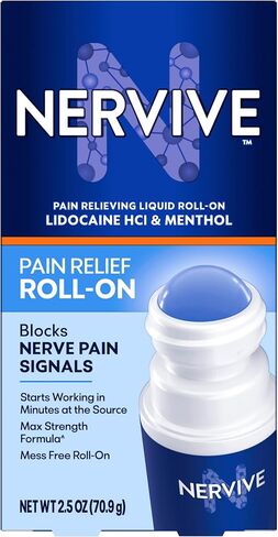 Nervive Nerve Care, Pain Relief Roll On Liquid, Max Strength No-Mess Topical Pain Reliever with Lidocaine and Menthol for Toes, Feet, Fingers, Hands, Legs & Arms, 2.5oz in Kuwait