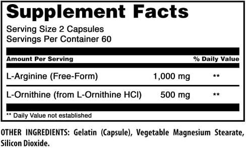 Amazing Formulas L-Arginine/L-Ornithine 1500 مجم لكل وجبة، 120 كبسولة | غير معدل وراثيًا | خالي من الغلوتين | ملحق الأحماض الأمينية in Kuwait
