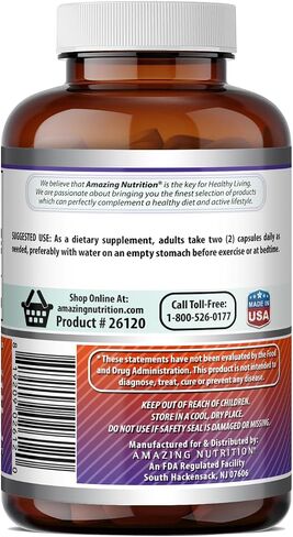 Amazing Formulas L-Arginine/L-Ornithine 1500 مجم لكل وجبة، 120 كبسولة | غير معدل وراثيًا | خالي من الغلوتين | ملحق الأحماض الأمينية in Kuwait
