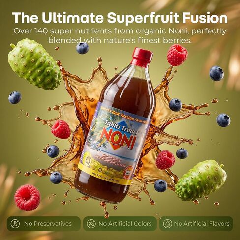 Tahiti Trader Island Style High Potency Noni Juice - Pure Noni Fruit Juice Fermented to Vinegar - Organic Antioxidant Superfood Juice Supporting Energy & Body Health - (32oz, 2 Pack) in Kuwait