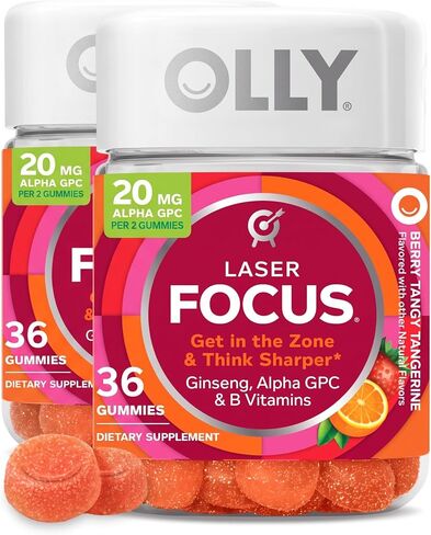 OLLY Laser Focus Gummy, Ginseng, Alpha GPC, B Vitamins, Berry Tangerine Flavor - 36 Count in Kuwait