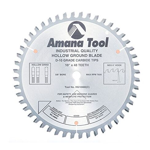 Amana Tool - HG10480 Carbide Tipped Hollow Ground 10" Dia x 48T HG, -6 Deg, 5/8 Bore in Kuwait