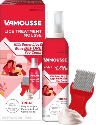 Vamousse PRO Lice Emergency Kit, Includes Lice Treatment Mousse (6 Oz), Daily Lice Shampoo (4 Oz), Lice Repellent Spray (3 Oz), Steel Lice Comb & 2 Clips, for Kids & Adults, Ideal for Daily Use in Kuwait