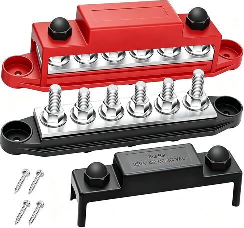 maierke 250A Bus Bar 12V Marine 6 x 1/4" (M6) Terminal Studs,10 x #8 (M4) Screw Terminal 12V-48V Power Distribution Block with Cover,with 26PCS Terminal Parts Battery Bus Bar for Boat Automotive Car in Kuwait