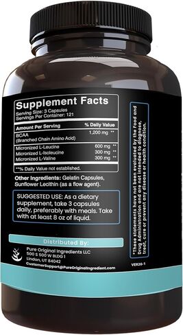 Pure Original Ingredients BCAA (365 Capsules) No Magnesium Or Rice Fillers, Always Pure, Lab Verified in Kuwait