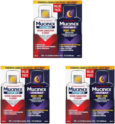 Mucinex Nightshift Cold & Flu Liquid That Relieves Fever/Sneezing/Sore Throat/Runny Nose and Cough, 6 Fl Oz (Pack of 1) in Kuwait