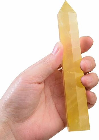 Large Natural Citrine Healing Crystal Wand 5.11-5.9" Natural Crystal Tower 6 Faceted Chakra Crystal Point Meditation Therapy Reiki Energy Stone Home Decor Collection Gift in Kuwait