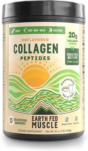 مسحوق ببتيدات الكولاجين من Earth Fed Muscle Keystone - امتصاص كامل - 38 حصة - يدعم الشعر والبشرة والأظافر والمفاصل والتعافي بعد التمرين - خالٍ من السكر والصويا والغلوتين. باليو، كيتو. in Kuwait
