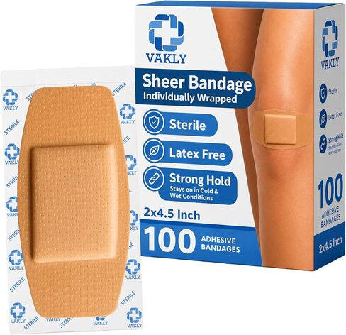 100 Extra Large Adhesive Bandage Patch – 2’’x4.5’’ Sterile Sheer Plastic Bandages Breathable & Flexible with Non-Stick Pad and 4 sided seal, Latex Free for First Aid Kit Wound Care (100) in Kuwait