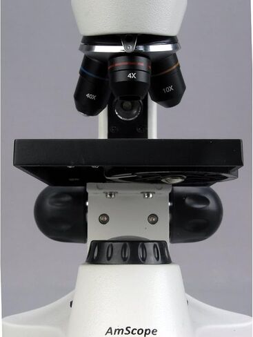 AmScope M120C-2L-PB10 مجهر أحادي مركب، WF10x وWF25x عدسات واسعة النطاق، تكبير 40x-1000x، Brightfield، إضاءة LED العلوية والسفلية، مرحلة عادية، تتضمن شرائح فارغة ومعدة in Kuwait