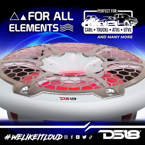 DS18 CF10SUB Black 10 Inch 10" Hydro Marine/ATV/UTV Weather Proof Subwoofer (with Integrated RGB Lights-600W Max/300W RMS) in Kuwait