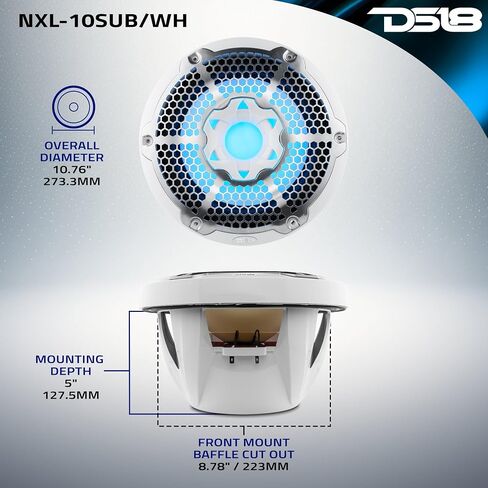 DS18 CF10SUB Black 10 Inch 10" Hydro Marine/ATV/UTV Weather Proof Subwoofer (with Integrated RGB Lights-600W Max/300W RMS) in Kuwait