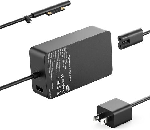 استبدال شاحن الكمبيوتر المحمول 65 وات لجهاز Microsoft Surface Pro 3 4 5 6 7 8 X، محول الطاقة للكمبيوتر المحمول Surface 1 2 3، متوافق مع كل من الكمبيوتر المحمول/الكمبيوتر اللوحي Microsoft Surface Book، يعمل مع 65 وات و44 وات و36 وات و24 وات in Kuwait