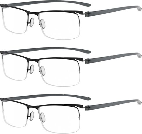Eyekepper 3 Pairs Half-rim Reading Glasses for Men Metal Readers Black Frame +0.50 in Kuwait