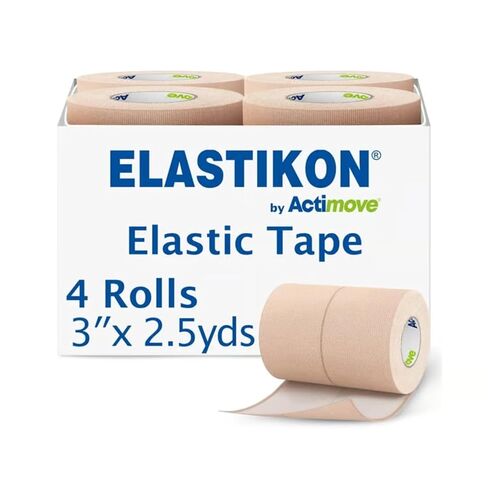 Johnson & Johnson Elastikon Elastic Tape, 4" x 2.5 Yards, (4" x 5 Yards Stretched), Reliable Compression for Support of Sprains, Strains, and Muscle Injuries, Case of 6 Rolls in Kuwait