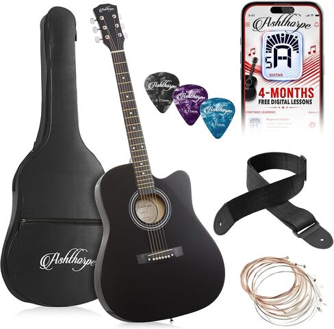 Ashthorpe 41-inch Beginner Cutaway Acoustic Guitar Package (Sunburst), Full Size Basic Starter Kit w/Gig Bag, Strings, Strap, Tuner, Picks in Kuwait