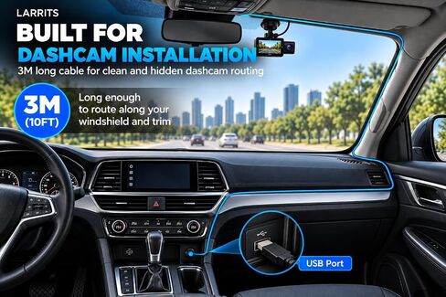3M USB A to Mini B USB Cable 90 Degree Data Sync Charge Cord with 5 pcs Wiring Clips for Nextbase Dash Cam Car GPS Navigator DVR Digital Camera (Right Angle) in Kuwait