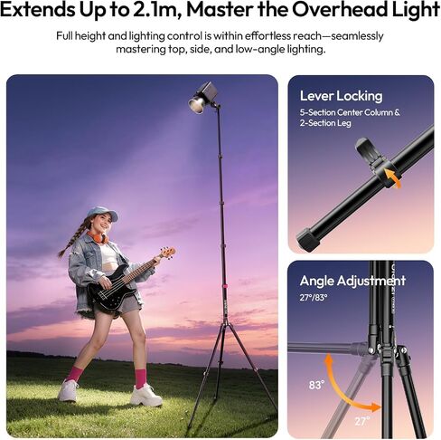 ULANZI Light Stand Carbon Fiber MT-49, Adjustable Tripod Stand for Photography with Phone Clip, 194cm/76.4inch Studio Sturdy Tripod for Speedlight Flash Softbox Strobe Light Camera with Carrying Bag in Kuwait