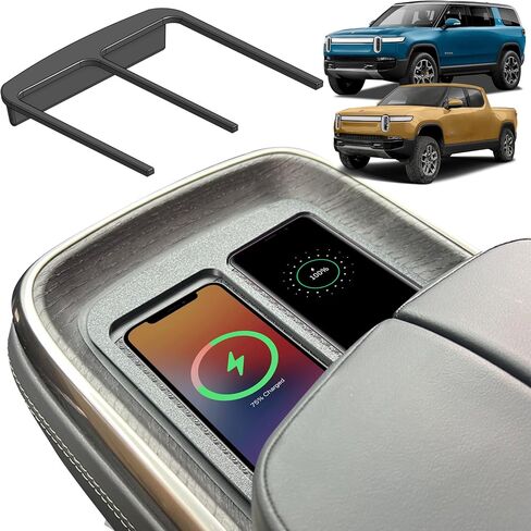 Double Cell Phone Holder for Rivian R1T & R1S - Charge Two Phones with Original Wireless Charging. Simple Installation, No Sliding, Choose Your Size for Regular or Large Phones (Black) in Kuwait