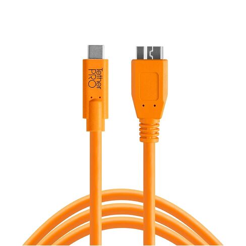 Tether Tools TetherPro USB-C to USB 3.0 Micro-B Cable | for Fast Transfer and Connection Between Camera and Computer | High Visibility Orange | 15 Feet (4.6 m) in Kuwait