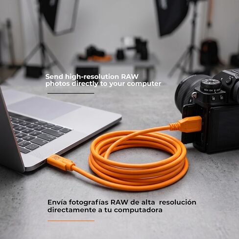 Tether Tools TetherPro USB-C to USB 3.0 Micro-B Cable | for Fast Transfer and Connection Between Camera and Computer | High Visibility Orange | 15 Feet (4.6 m) in Kuwait