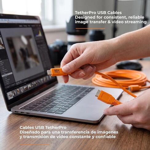 Tether Tools TetherPro USB-C to USB 3.0 Micro-B Cable | for Fast Transfer and Connection Between Camera and Computer | High Visibility Orange | 15 Feet (4.6 m) in Kuwait