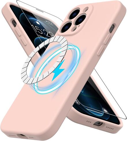 DEENAKIN Magnetic for iPhone 12 Case Silicone with Screen Protector - [Compatible with MagSafe] - Enhanced Camera Cover - Slim Fit Silky Protective Phone Case 6.1" for Men Women Girls - Black in Kuwait