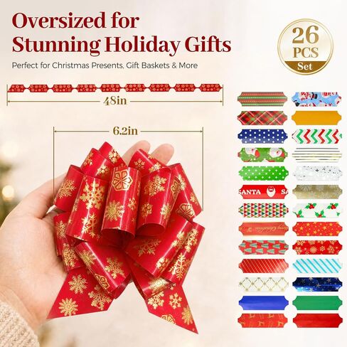 3 otters Christmas Bows, 26PCS Christmas Pull Bows 6.2inch Gift Ribbon Pull Bows, Wrapping Accessory for Xmas Present in Kuwait