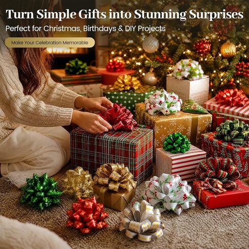 3 otters Christmas Bows, 26PCS Christmas Pull Bows 6.2inch Gift Ribbon Pull Bows, Wrapping Accessory for Xmas Present in Kuwait