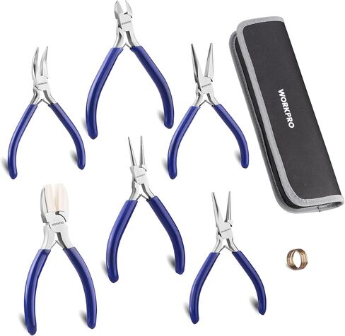 WORKPRO 7-Piece Jewelers Pliers Set, Jewelry Making Tools Kit with Easy Carrying Pouch (Blue) in Kuwait