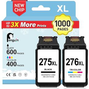 خرطوشة حبر الطابعة المعاد تصنيعها Penguin 275 XL 276 XL لـ Canon PG-275XL Cl-276XL المستخدمة لـ PIXMA TS3522 TS3520 TR4720 TR4722 (1 أسود، 1 لون) حزمة كومبو in Kuwait