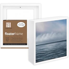 Ampersand Floaterframe Readymade Frame for Flat and 1 1/2" Deep Wood Panel and Canvas Artwork, Paintings, Prints, and More, 8"x8", White Bold in Kuwait