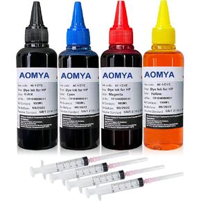 Aomya Ink Refill Kit 100ml for HP 67 61 65 60 62 63 910 920 901 902 932 933 934 940 952 94 95 96 Inkjet Printer Cartridges Refillable Ink Cartridges CIS CISS System 4 Color Set with 4 Syringes in Kuwait