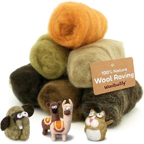 Woolbuddy Felting Wool, Needle Felting Wool, Eco Wool Kit, Felting Wool Pack, Clean, Carded Colored Roving Wool, for Needle Felting Kit Beginner, Wet Felting, Felting Supplies, with Guide Card in Kuwait