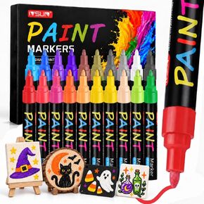 IVSUN Paint Pens Paint Markers, 36 Colors Oil-Based Waterproof Paint Marker Pen Set, Never Fade Quick Dry and Permanent, Works on Rocks, Wood, Fabric, Plastic, Canvas, Glass, Mugs, DIY Craft in Kuwait