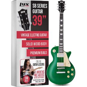 LyxPro 39" Left Hand SB Series Electric Guitar, LP Style for Beginner, Intermediate & Pro Players Solid Body Guitar, Bonus 2-Pack of Picks, Mahogany Wood, Volume/Tone Controls, 3-Way Pickup - Green in Kuwait