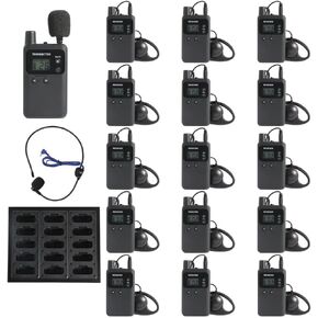 AGJ Wireless Tour Guide System Rechargeable 1 Transmitter 15 Receivers 1 Charger Simultaneous Interpretation System Court Church Translation System for Training Factory Tour Group Teaching Conference in Kuwait