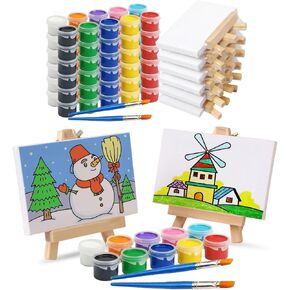 Set of 6 Mini Canvases 4x6 & Easel Set with Watercolors Paint - Party Favors for Kids 3 to 5 - Goody Bag Stuffers - Return Gifts for Kids Birthday - Small Canvases for Painting in Kuwait