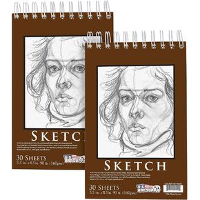 U.S. Art Supply 9"x12 Premium Heavy-Weight Paper Spiral Bound Sketch Book: 90 Pound (160gsm), 30-Sheet Drawing Pad (2 Pack) in Kuwait